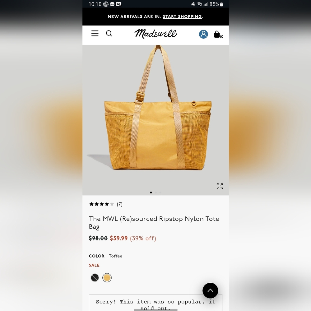 Madewell Mustard Nylon Tote